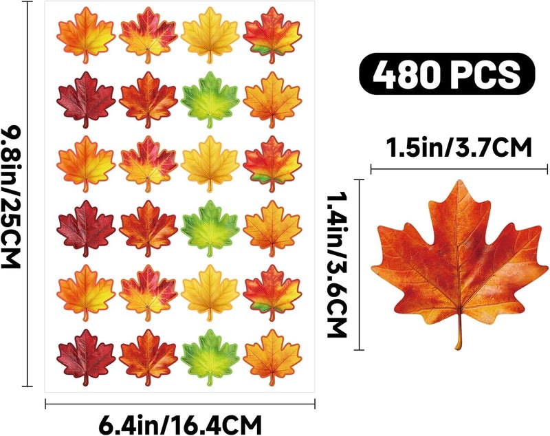 Alynta Thanksgiving Fall Maple Leaf Stickers - Autumn Leaves Stickers 480Pcs 1.5 Inch Thanksgiving Label Sticker for Kids Adults Envelope Seals Cards Fall Wedding Classroom Party Decorations - Image 2